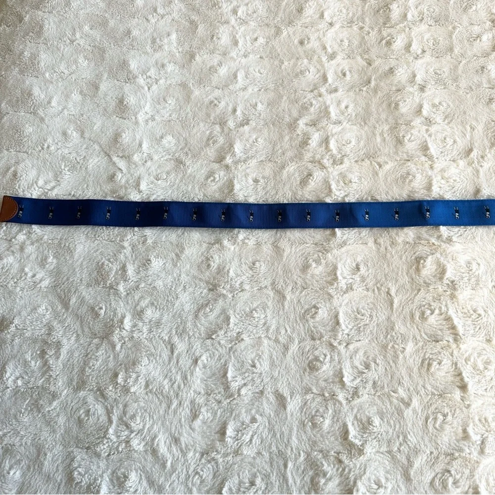 Bobby Jones Belt Mens 34 Blue Golfer Motif D-Ring Adjustable Preppy Fabric NWT